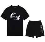 Bộ áo thun và quần short FesFas in hình trắng hạc