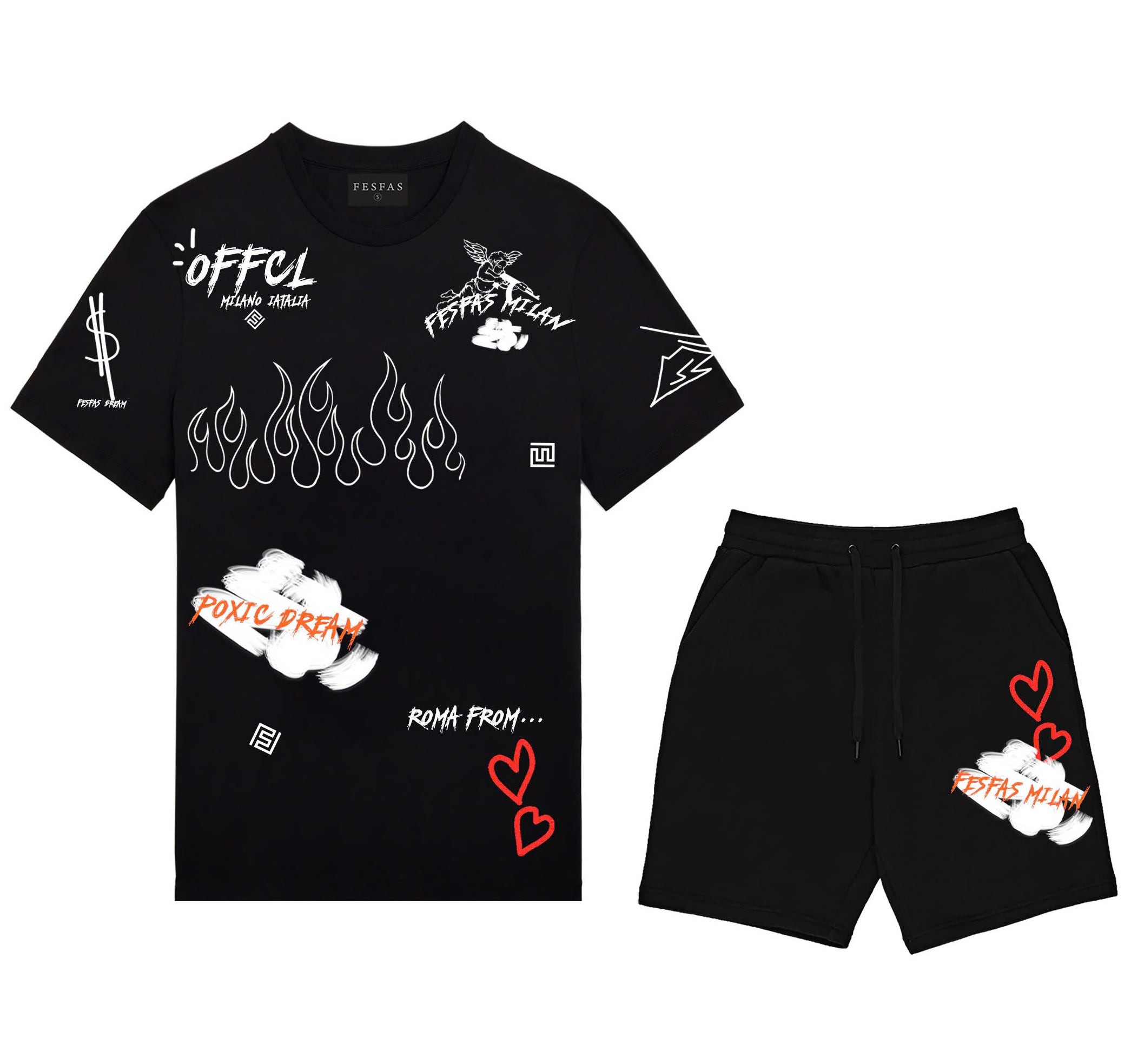 FesFas graphic-print | Bộ T-Shirt | Nam | Màu Đen