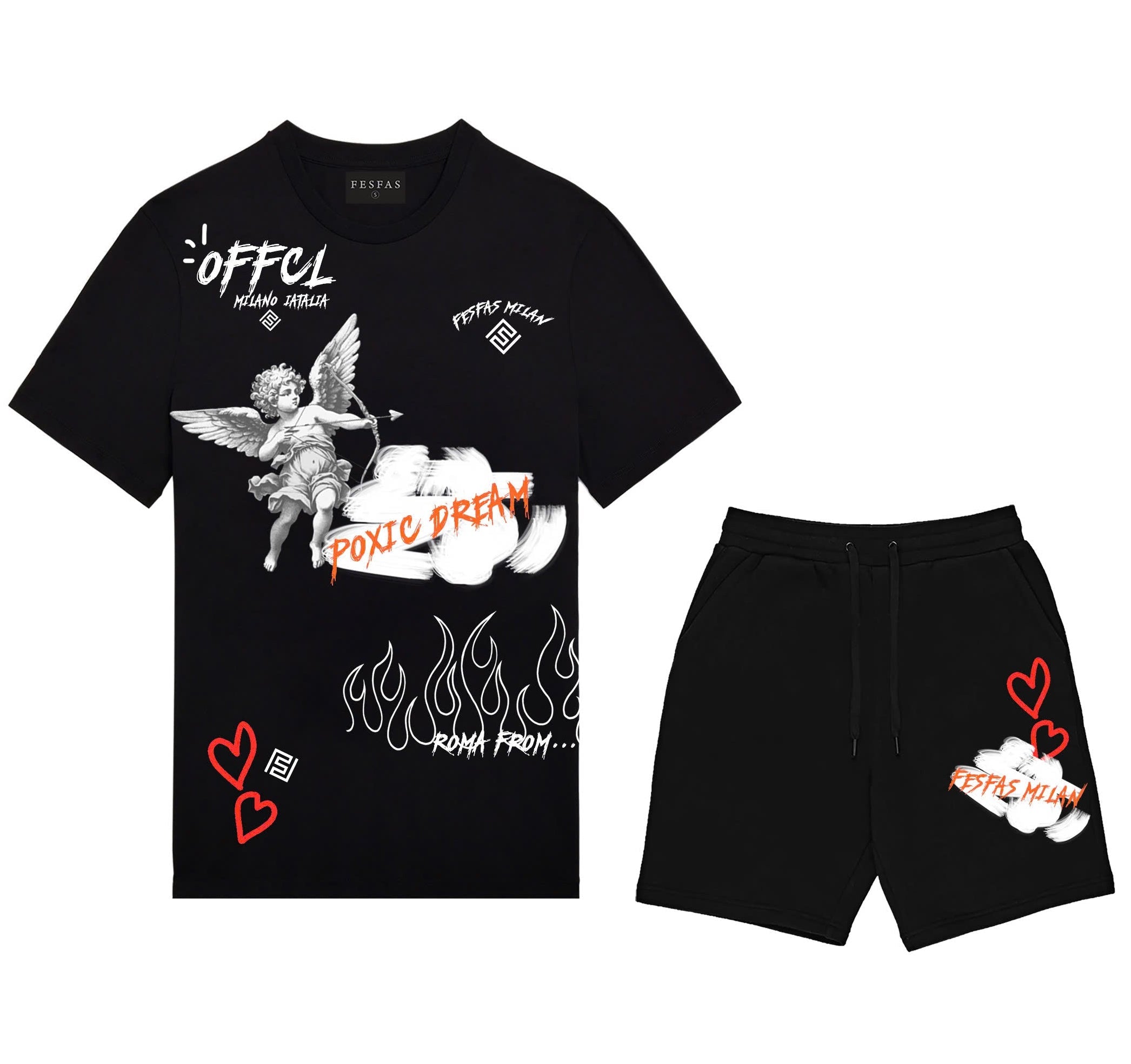 FesFas graphic-print | Bộ T-Shirt | Nam | Màu Đen