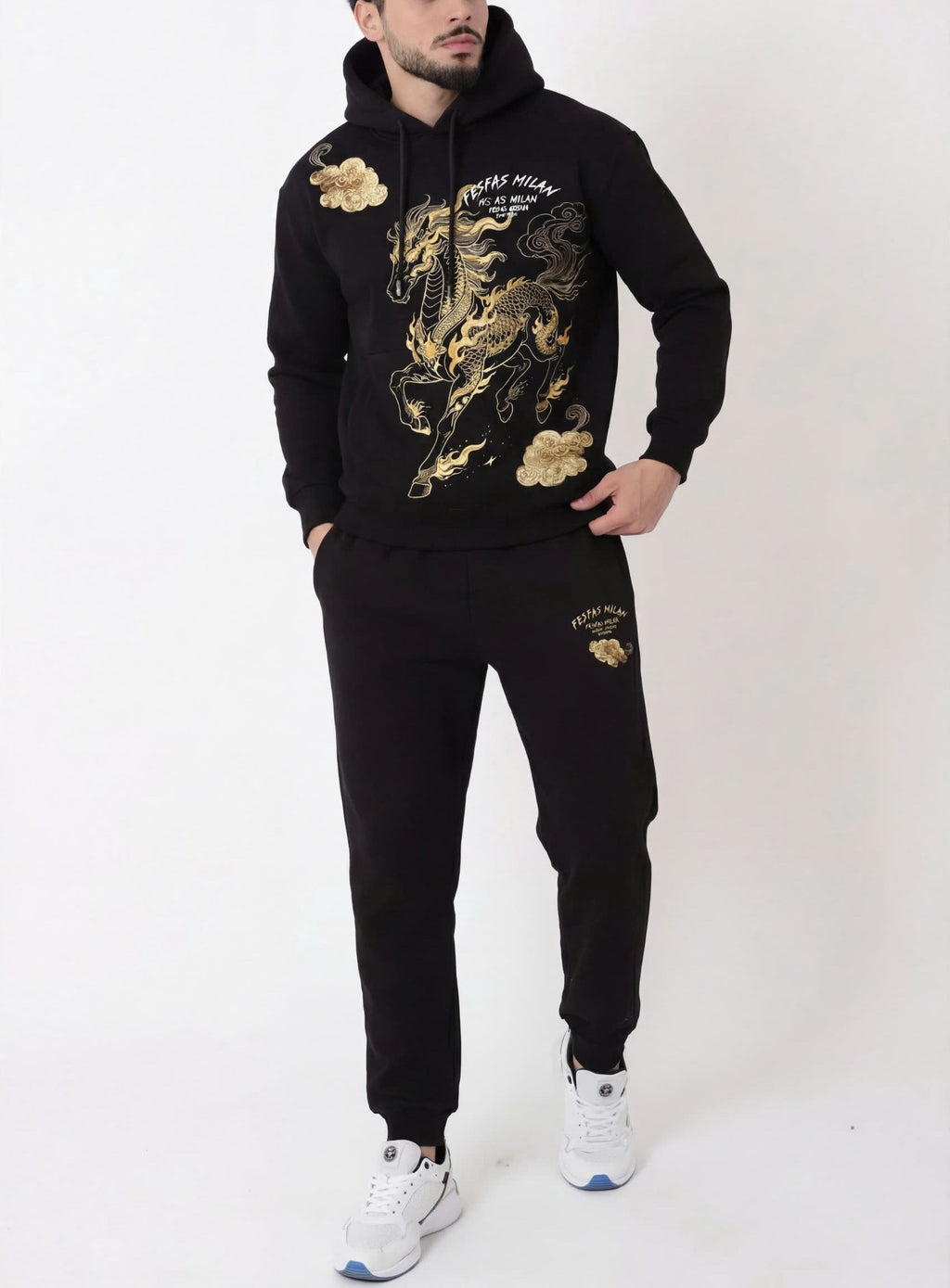 Bộ hoodie FesFas in hình ngựa vàng
