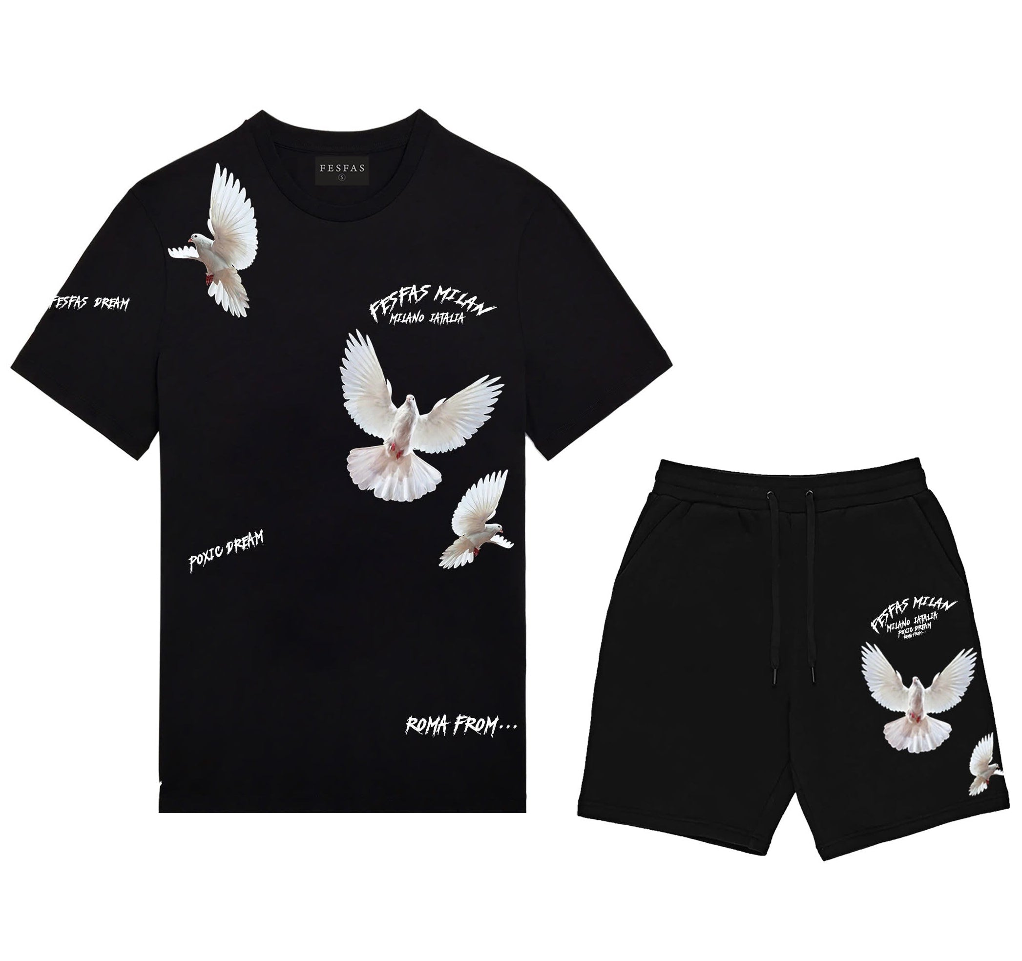 Bộ áo thun và quần short FesFas in hình bồ câu
