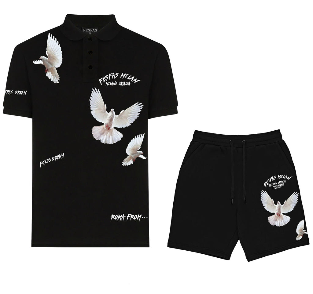 Bộ áo polo và quần short FesFas in hình bồ câu