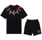 Bộ áo thun và quần short FesFas in hình lông vũ