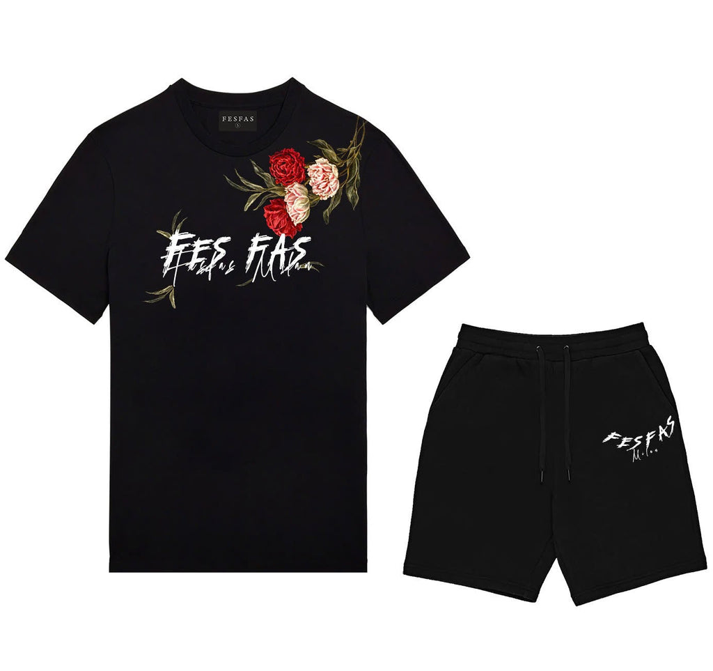 Bộ áo thun và quần short FesFas in hình hoa