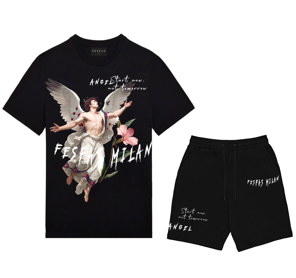 Bộ áo thun và quần short FesFas in hình thiên thần