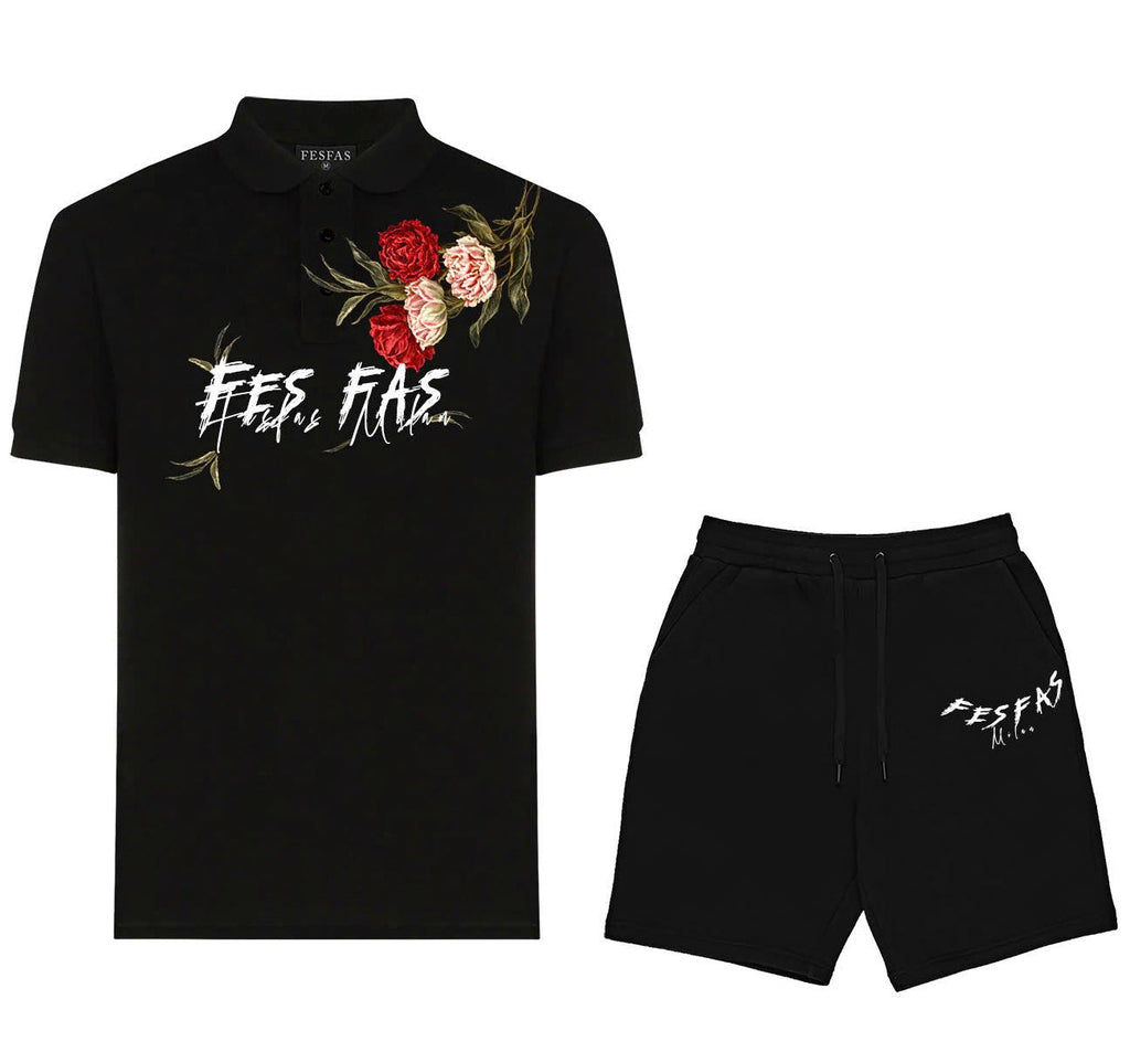 Bộ áo polo và quần short FesFas in hình hoa