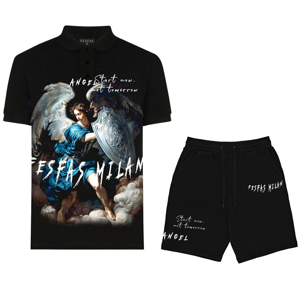 Bộ áo polo và quần short FesFas in hình hộ vệ thiên đường