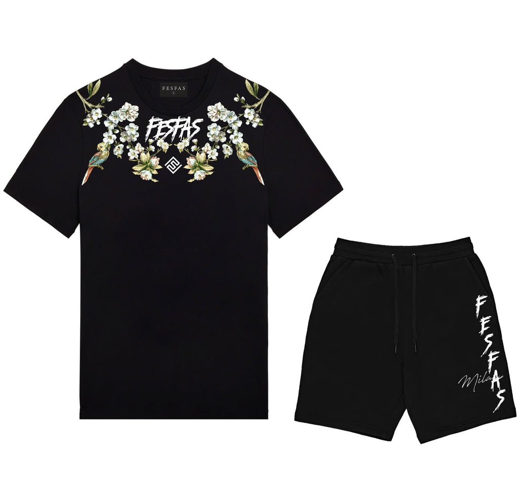 Bộ áo thun và quần short FesFas in hình hoa