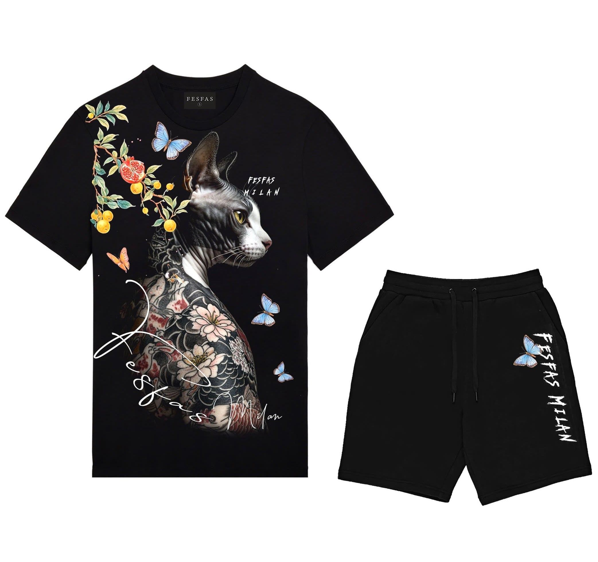 Bộ áo thun và quần short FesFas in hình sphynx