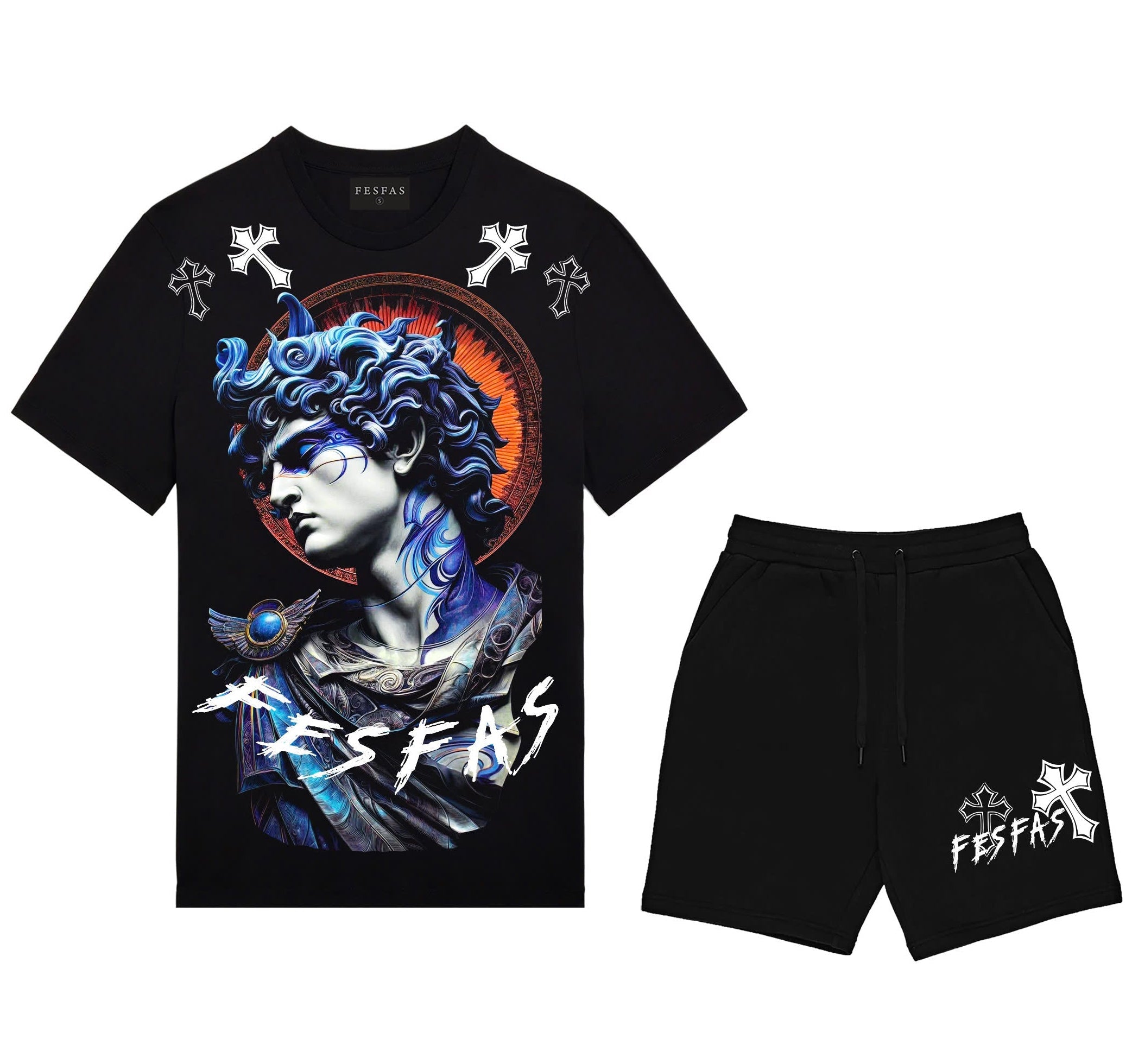 FesFas angel statue-print | Bộ T-Shirt | Nam | Màu Đen