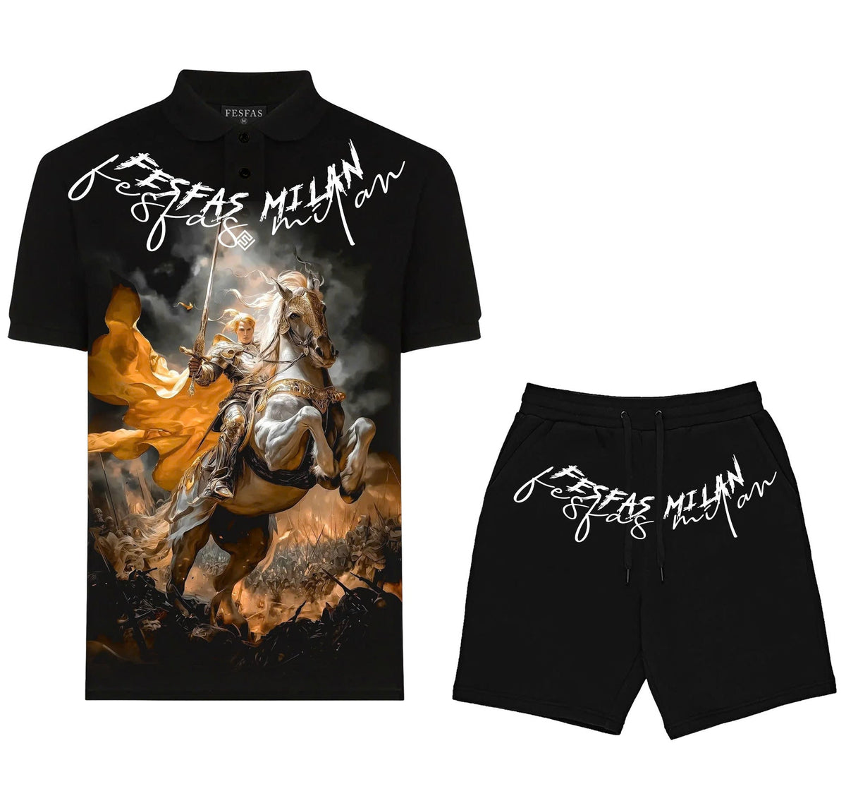 FesFas golden knight-print | Bộ Polo | Nam | Màu Đen