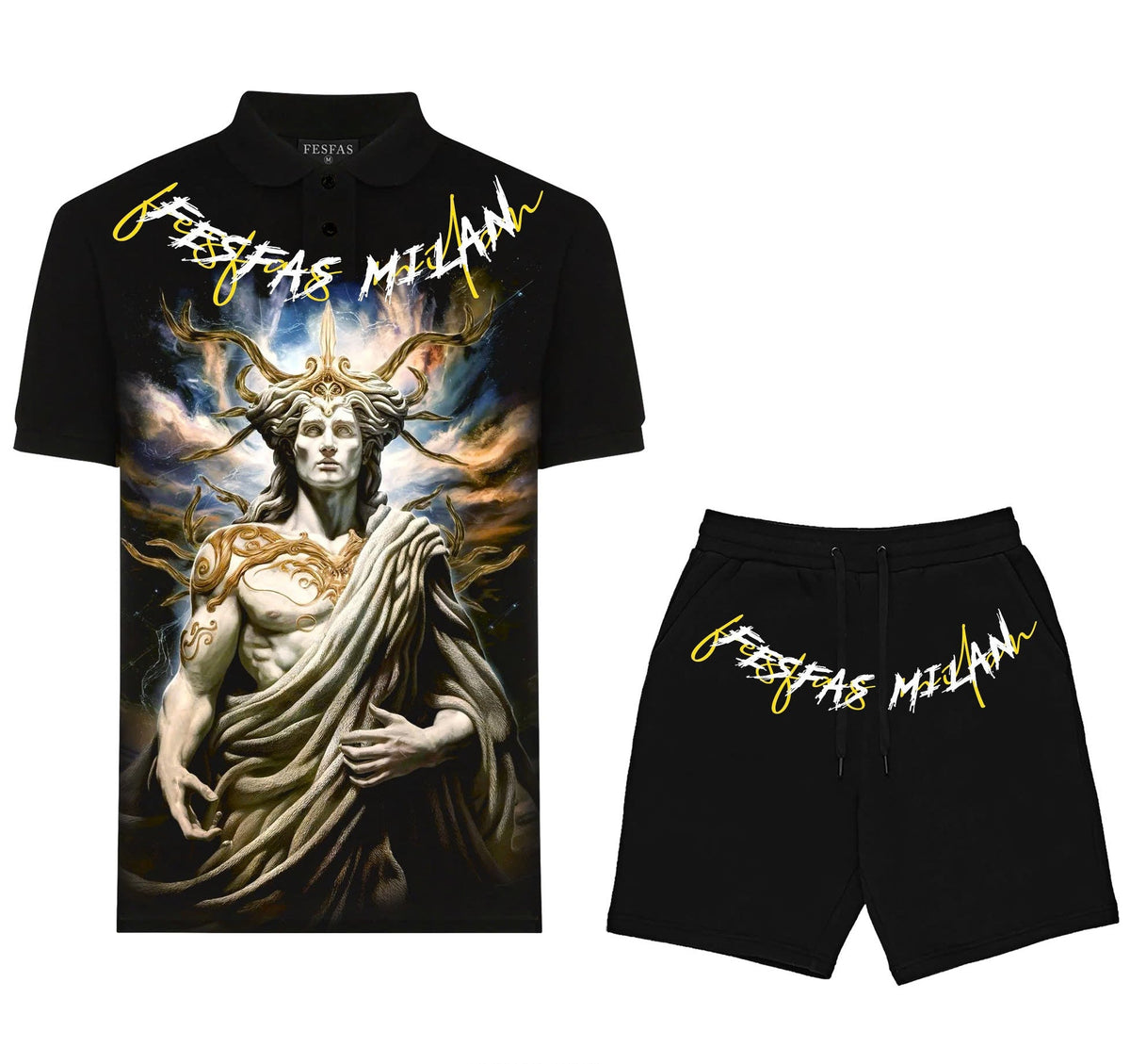 FesFas thunder god-print | Bộ Polo | Nam | Màu Đen