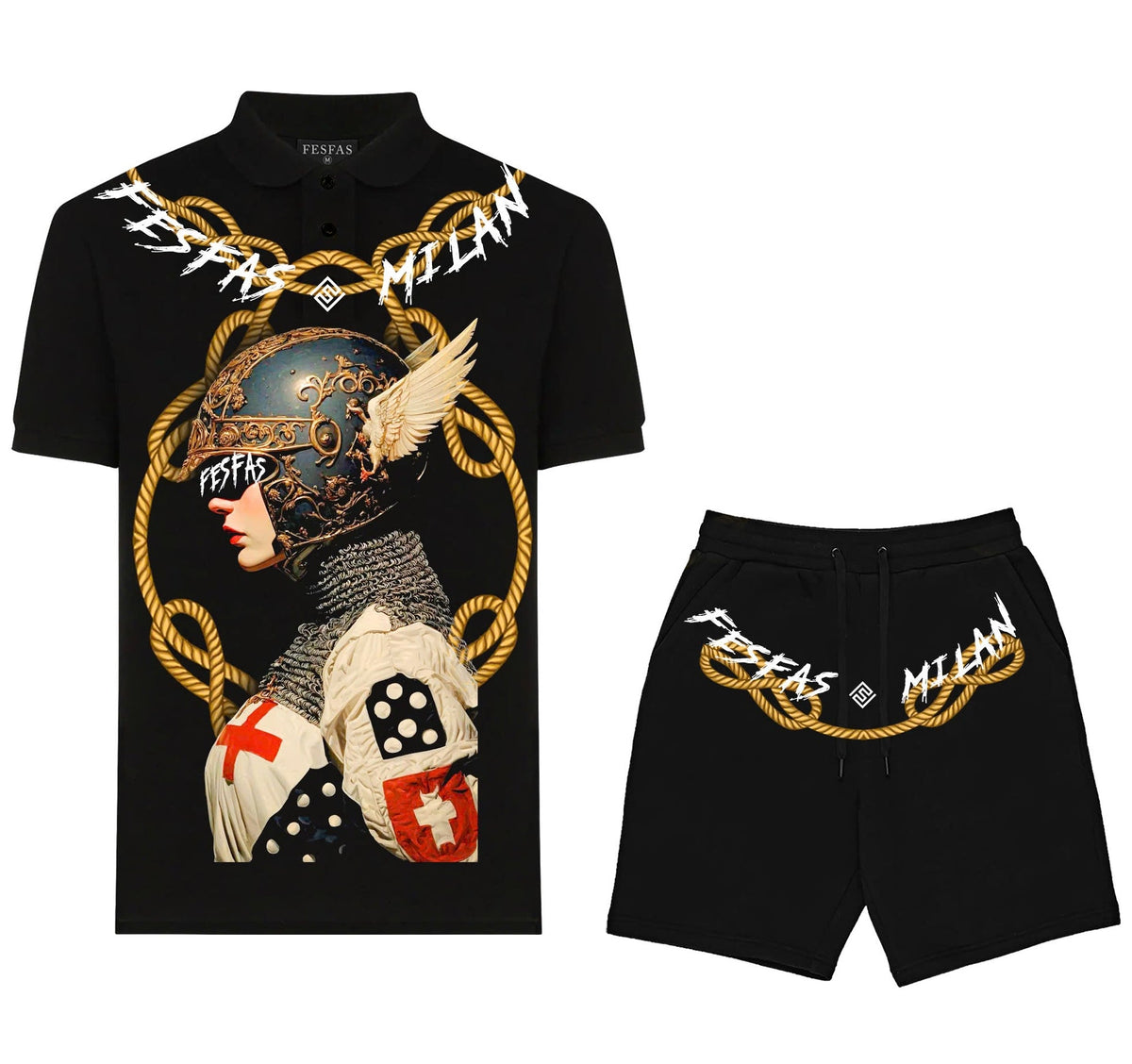 FesFas graphic-print | Bộ Polo | Nam | Màu Đen