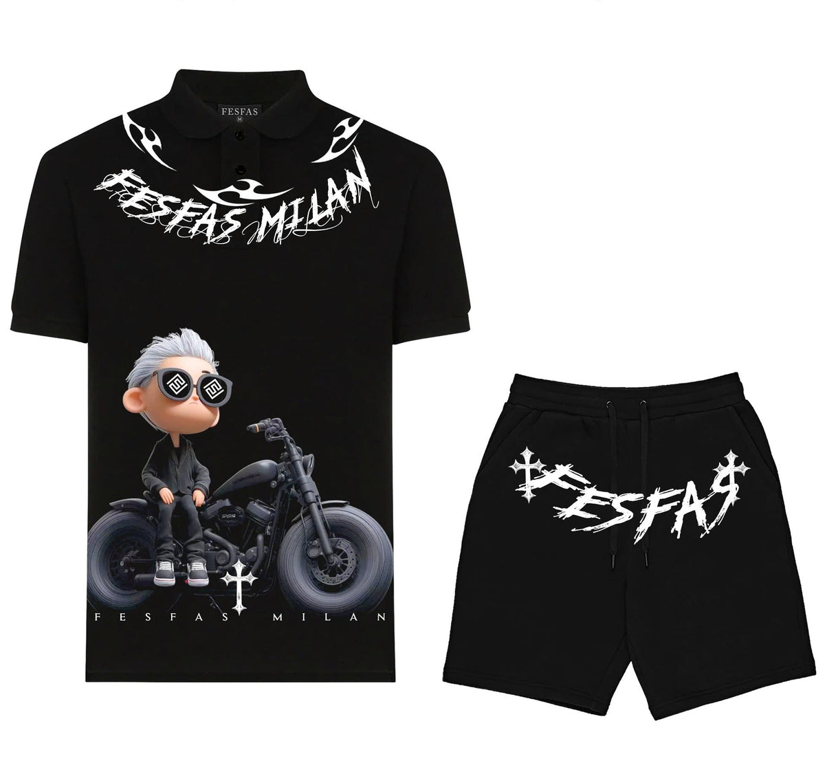 Bộ áo polo và quần short FesFas in hình chàng trai cá tính