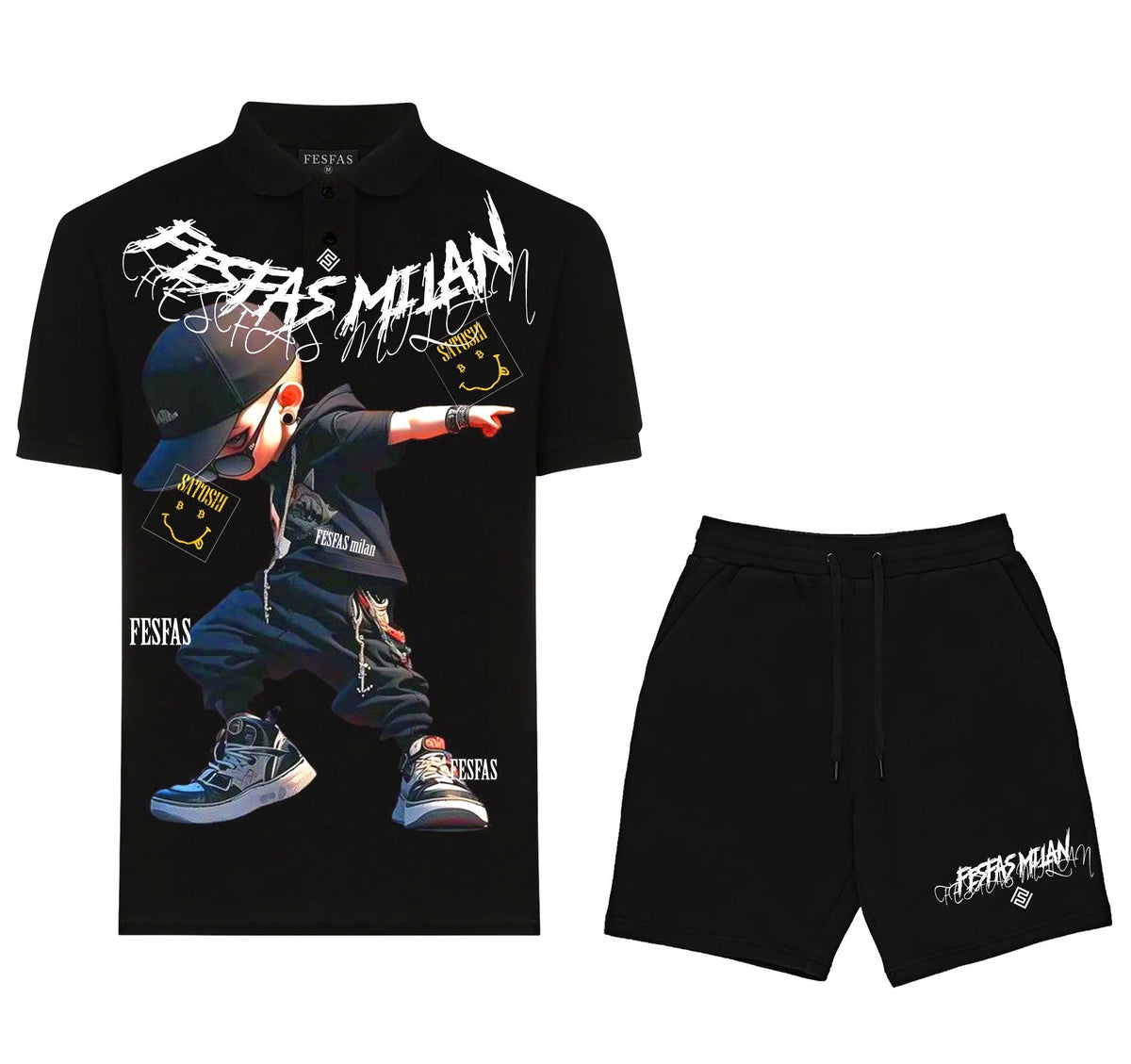 Bộ Đồ Polo FesFas Họa Tiết Chàng Trai Hip-hop