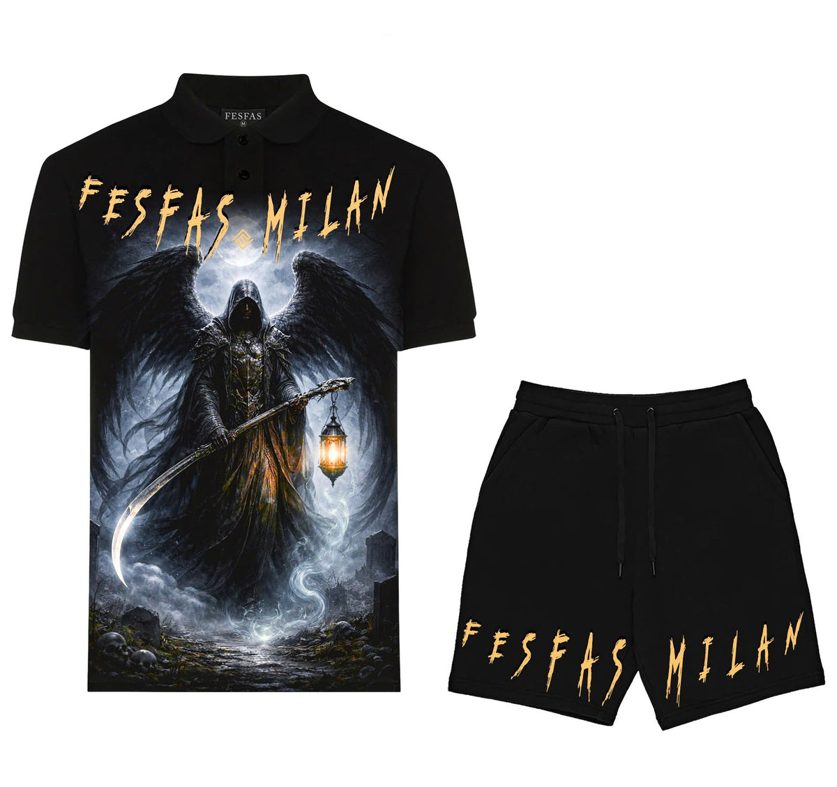 Bộ áo polo và quần short FesFas in hình họa tiết