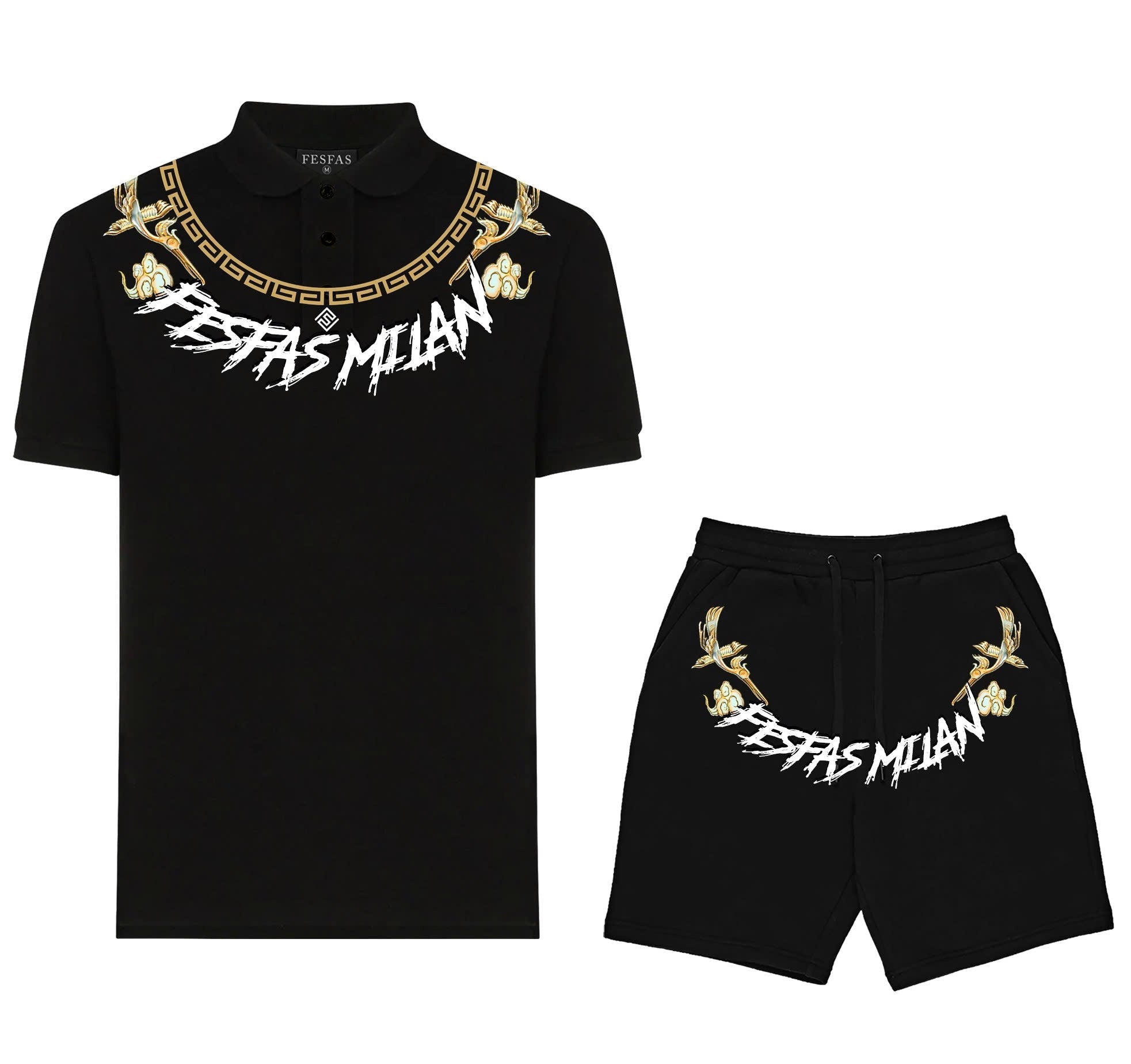Bộ áo polo và quần short FesFas in hình họa tiết