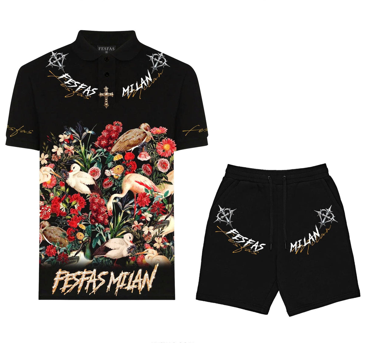 Bộ áo polo và quần short FesFas in hình thiên nhiên