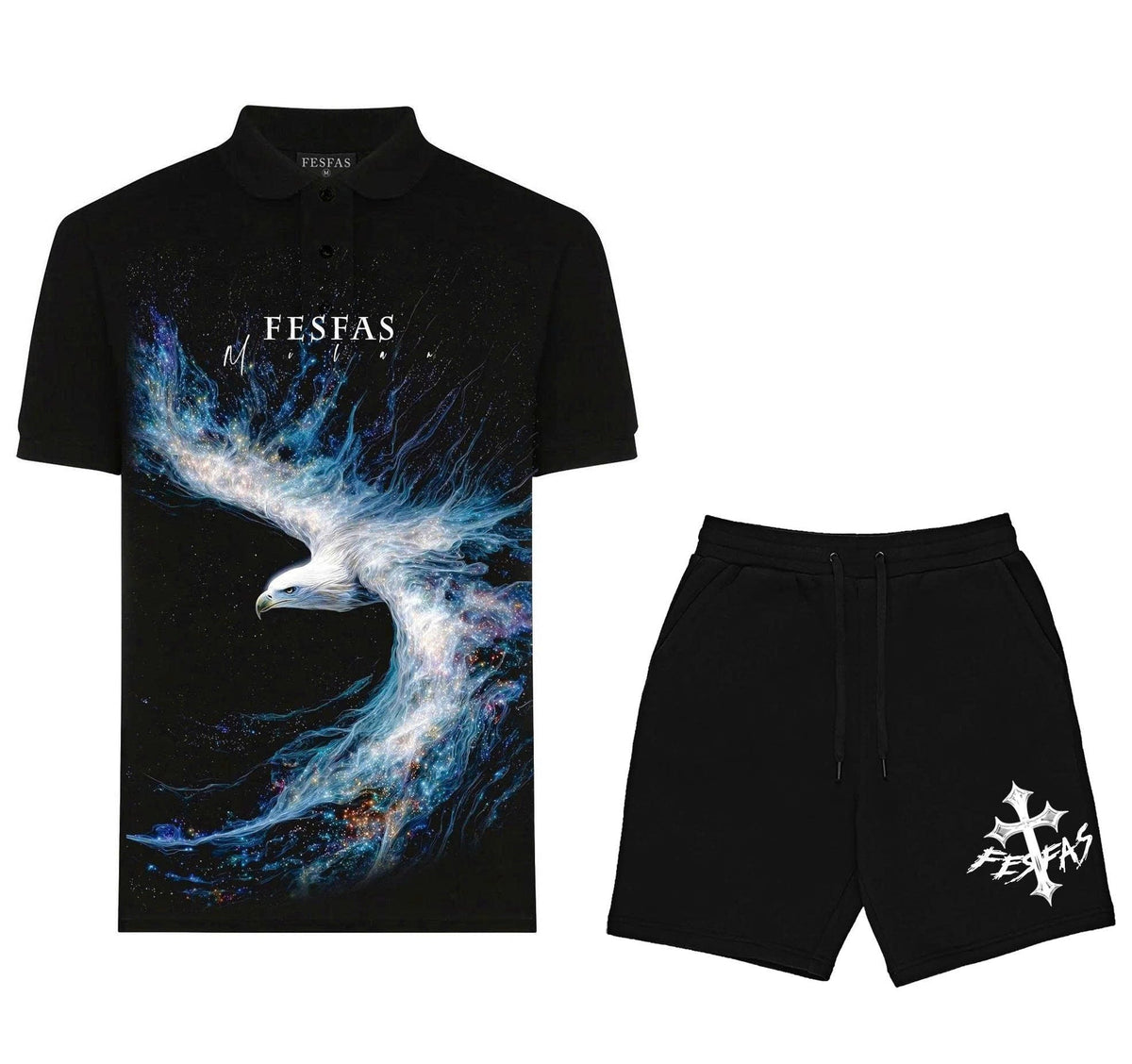 Bộ áo polo và quần short FesFas in hình xanh đại bàng