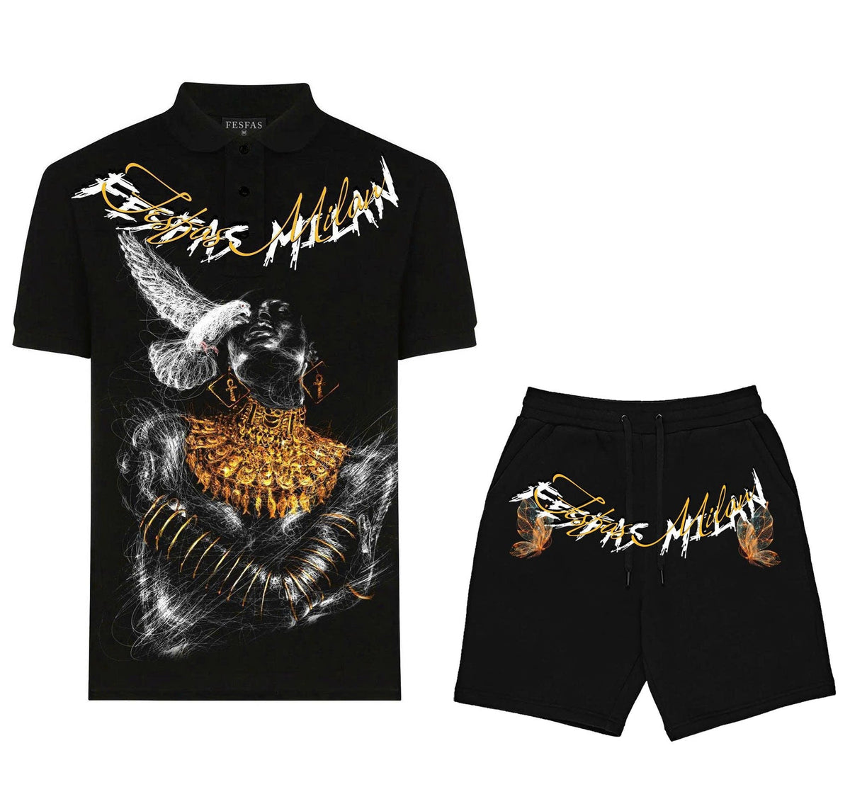 Bộ áo polo và quần short FesFas in hình họa tiết