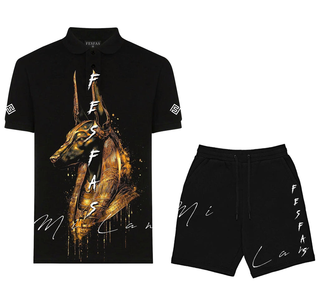 Bộ áo polo và quần short FesFas in hình anubis
