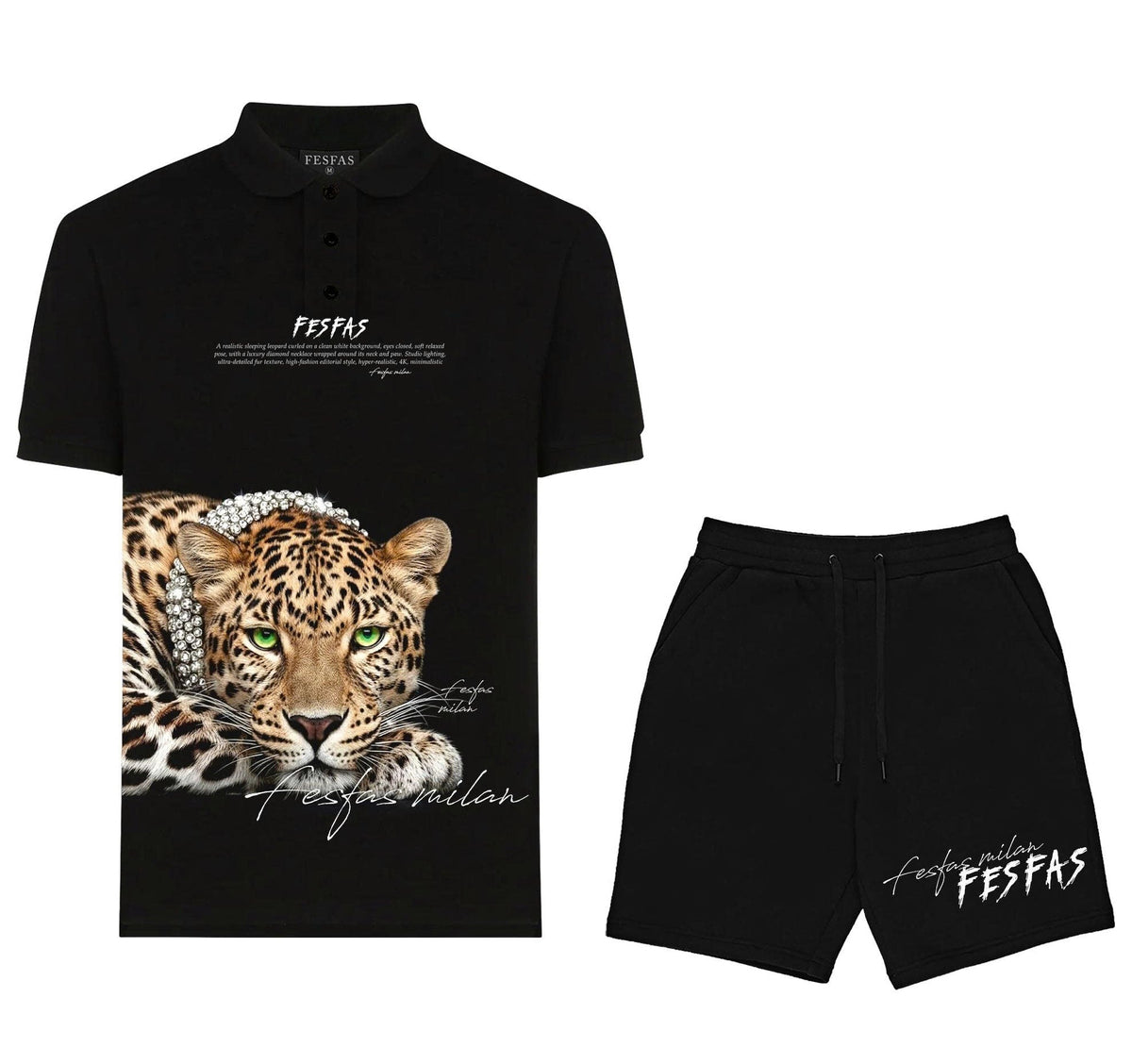 Bộ áo polo và quần short FesFas in hình báo đốm