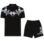 Bộ áo polo và quần short FesFas in hình xanh hoa