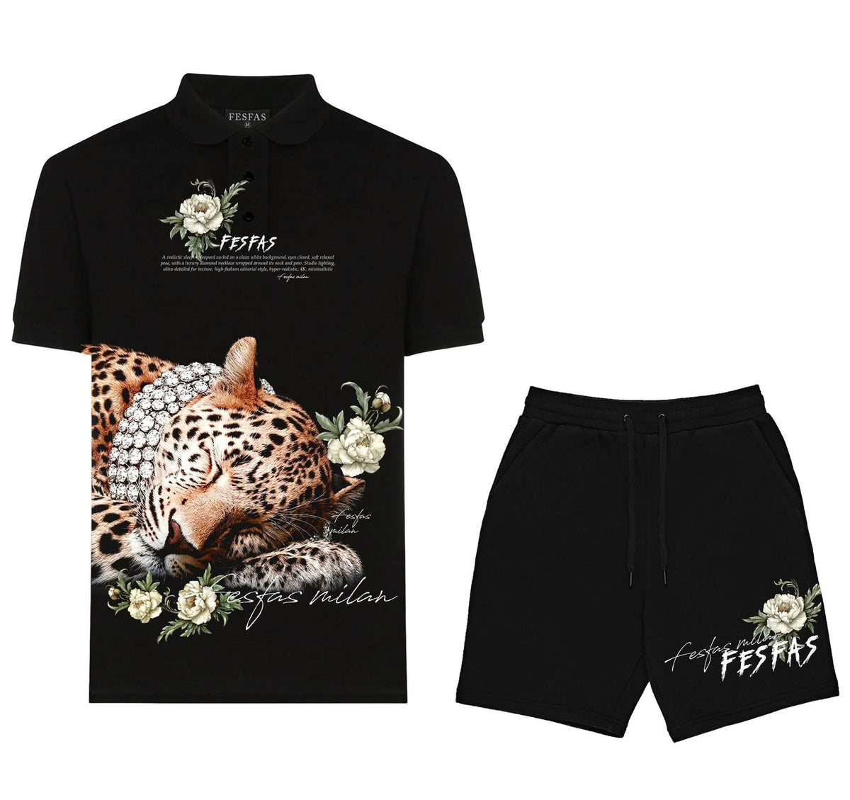 Bộ áo polo và quần short FesFas in hình báo đốm