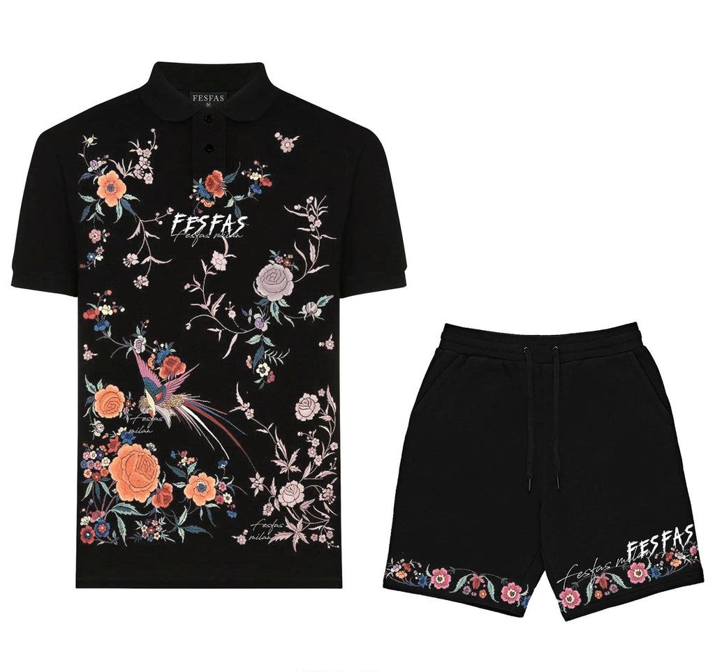 Bộ áo polo và quần short FesFas in hình hoa