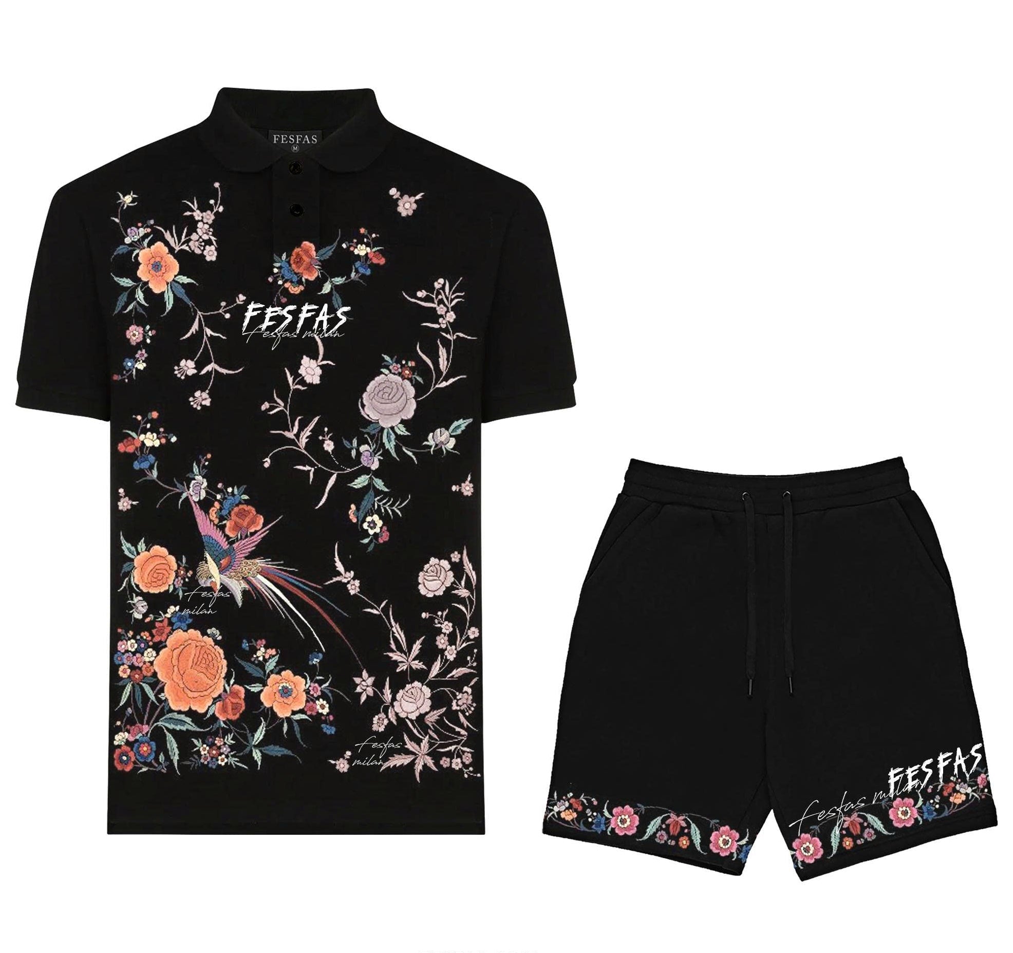 Bộ áo polo và quần short FesFas in hình hoa