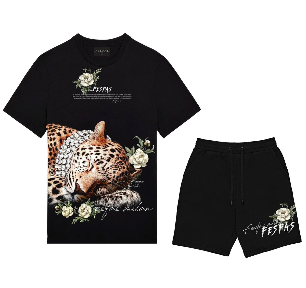 Bộ áo thun và quần short FesFas in hình báo đốm