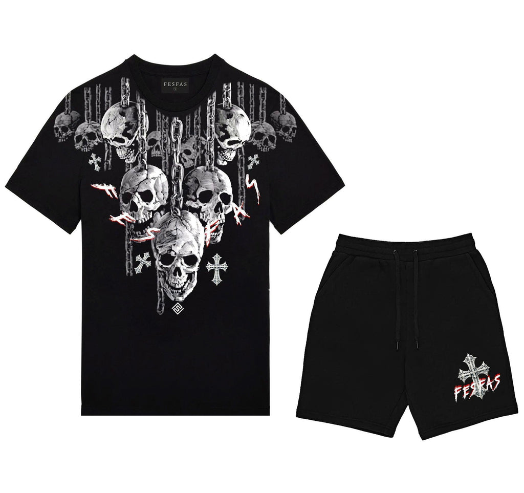 Bộ áo thun và quần short FesFas in hình đầu lâu