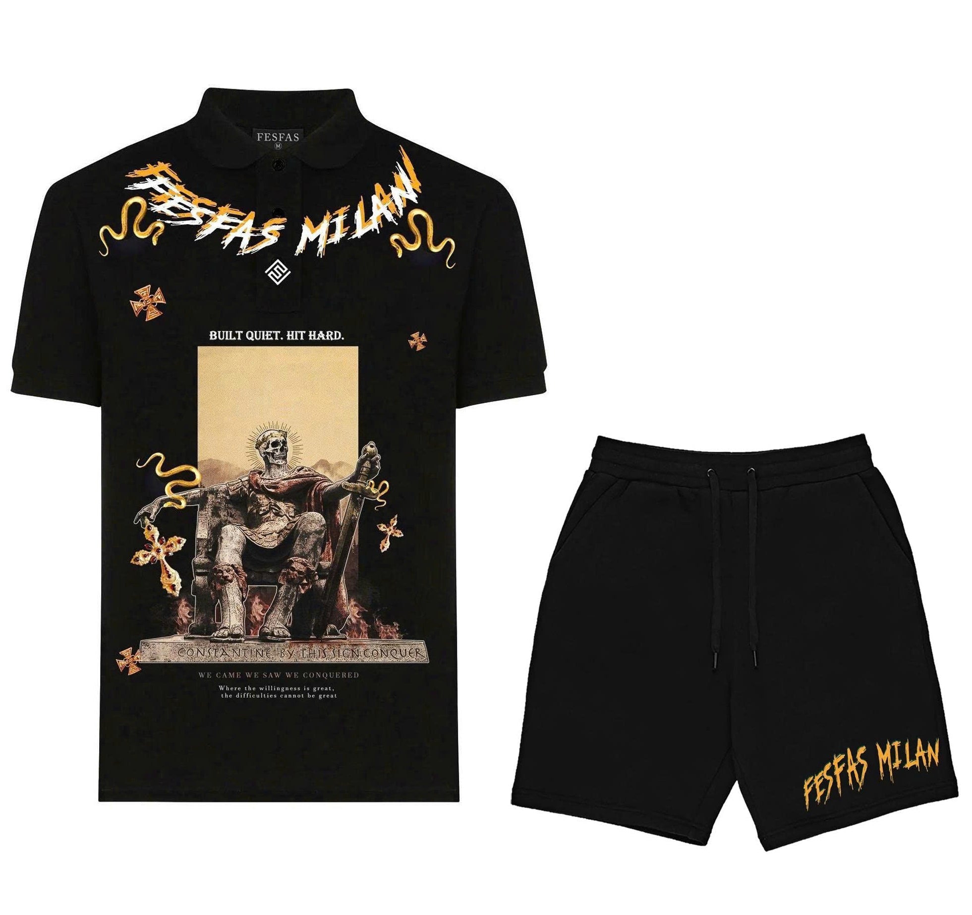 Bộ áo polo và quần short FesFas in hình họa tiết