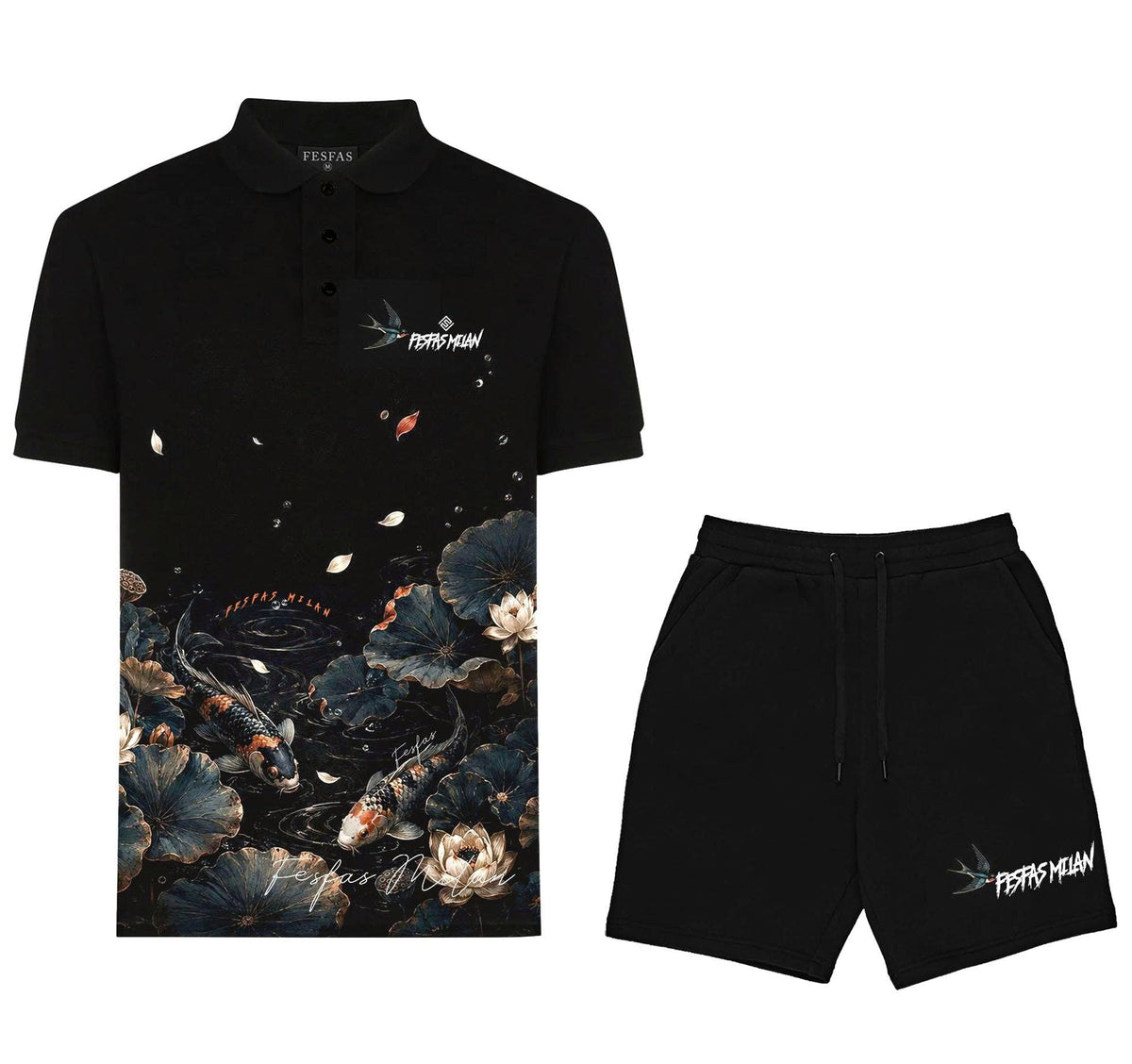 Bộ áo polo và quần short FesFas in hình hồ đêm