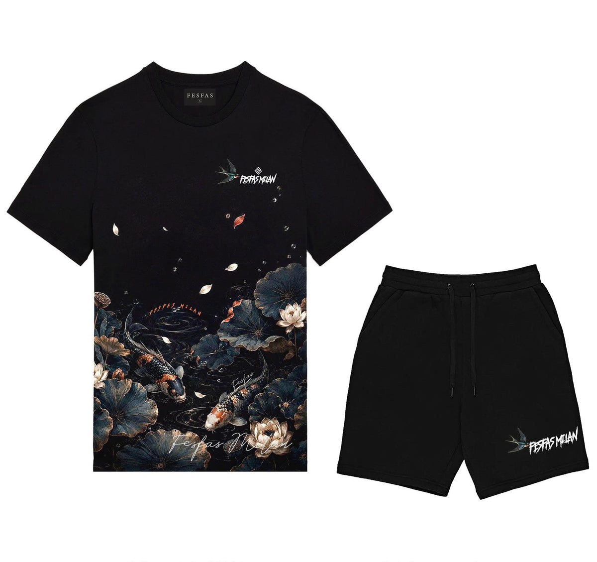 Bộ áo thun và quần short FesFas in hình hồ đêm