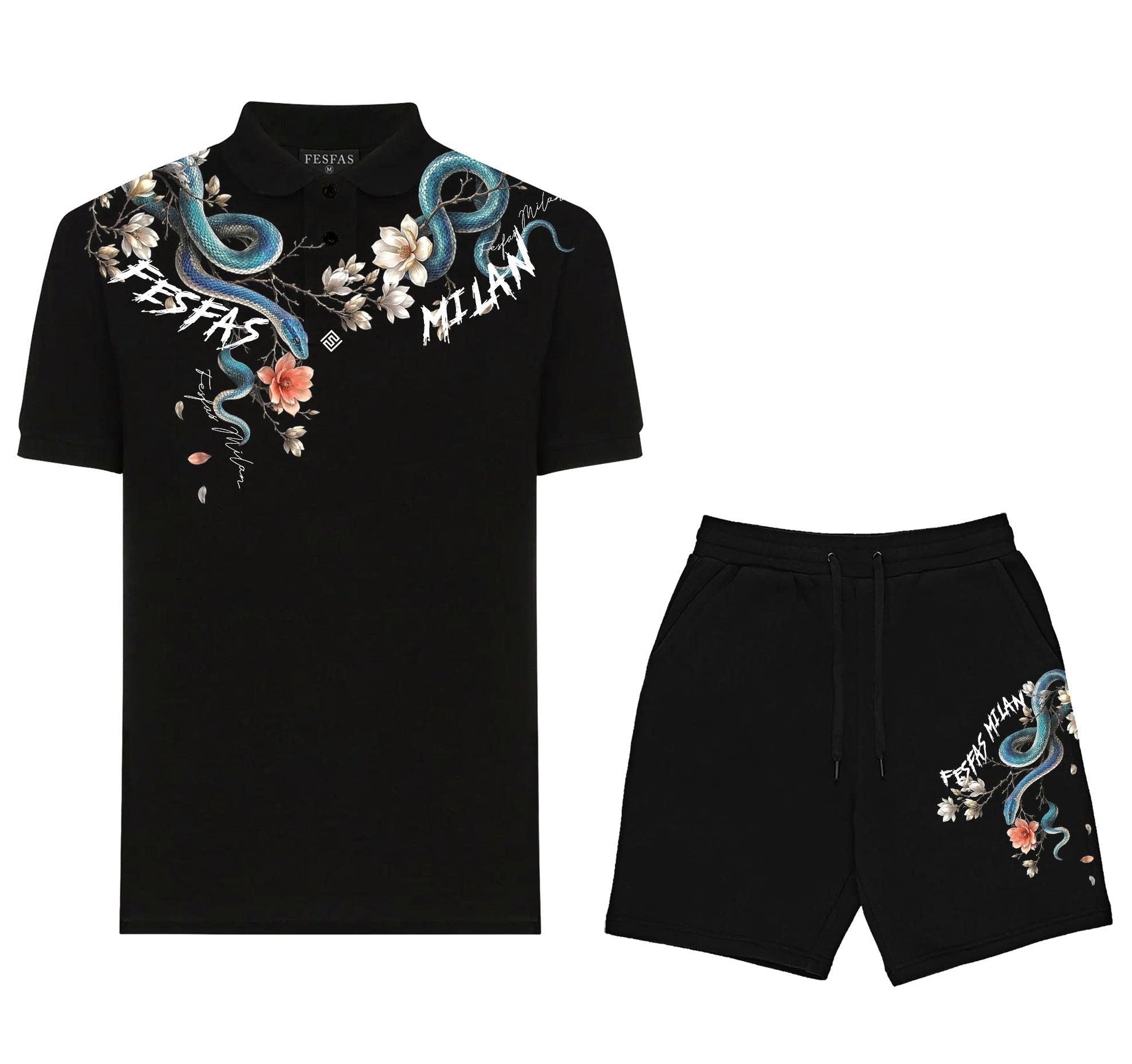 Bộ áo polo và quần short FesFas in hình rắn ngọc bích