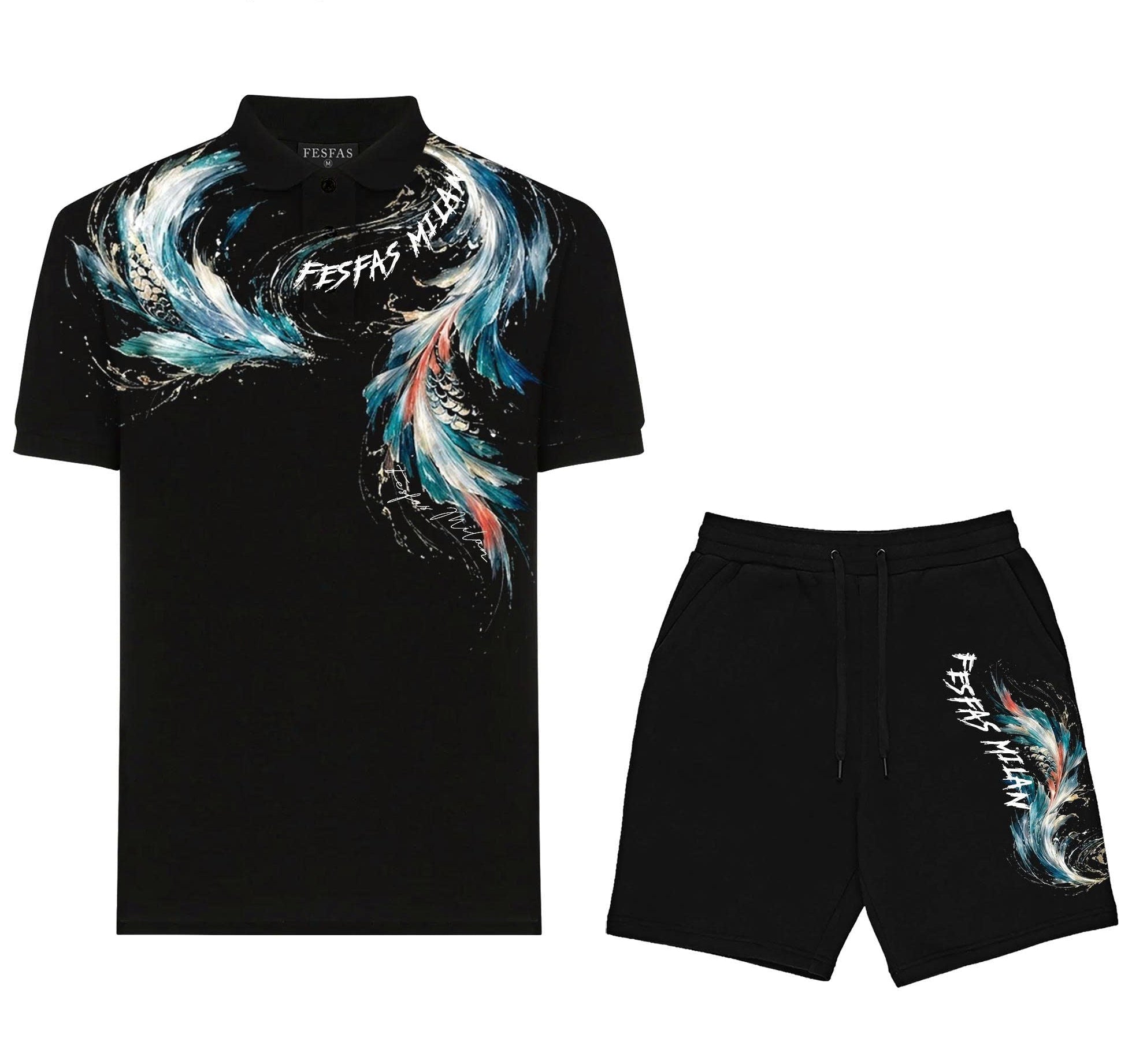 Bộ áo polo và quần short FesFas in hình hơi thở đại dương