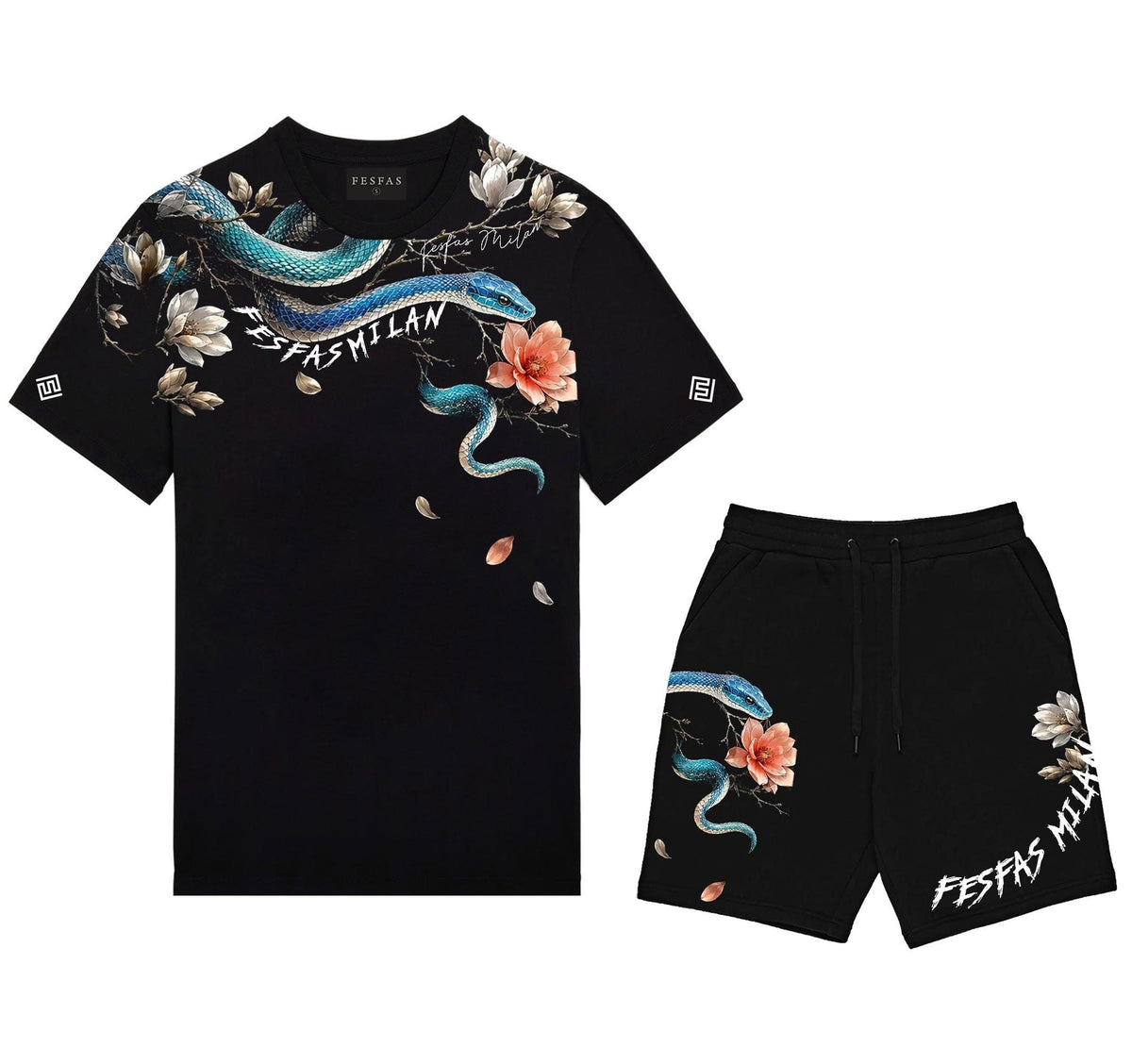 Bộ áo thun và quần short FesFas in hình rắn ngọc bích