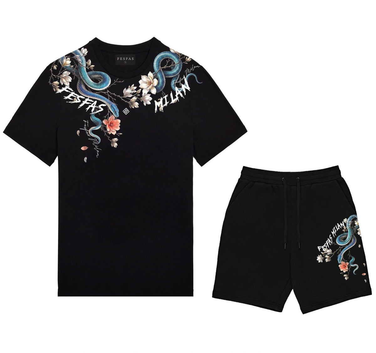 Bộ áo thun và quần short FesFas in hình rắn ngọc bích