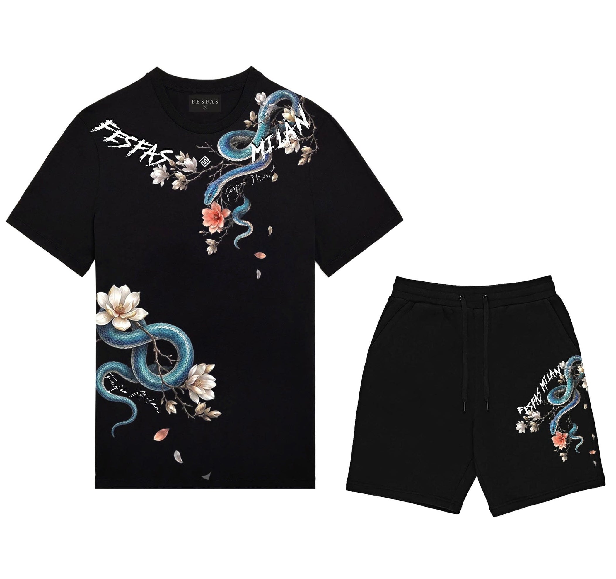 Bộ áo thun và quần short FesFas in hình rắn ngọc bích
