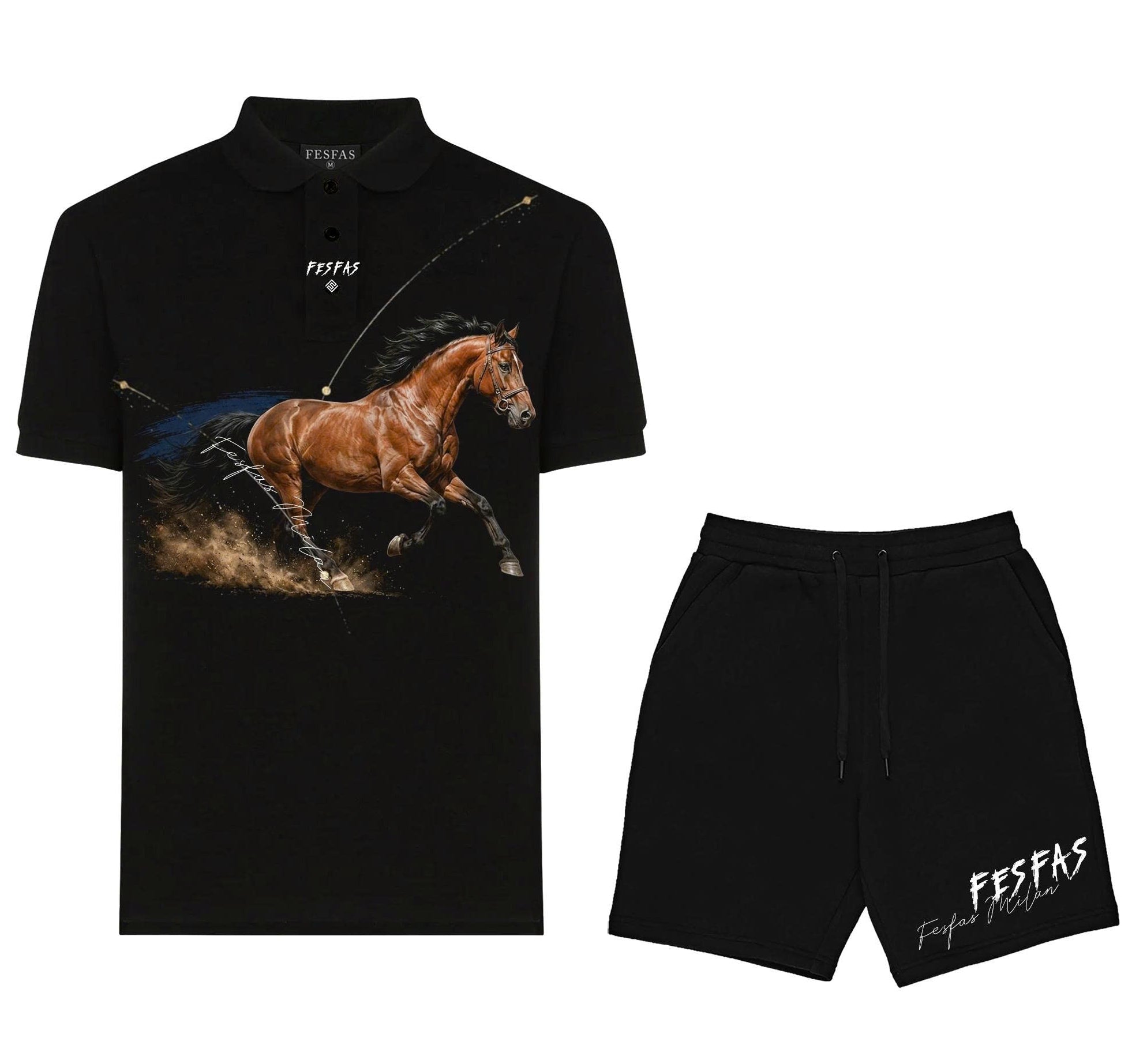 Bộ áo polo FesFas họa tiết ngựa đồng cỏ